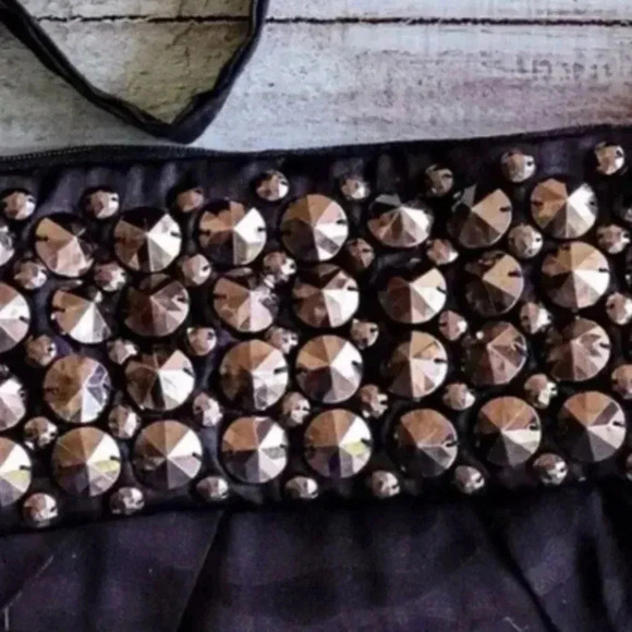 Handmade Handbag Remade Black Prom Dress 1 Of A Kind Goth Glam Retro Studded - Picture 8 of 8